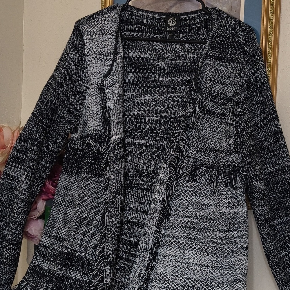 Fringe Black & Gray Fringed Cardigan Size Large Bohemian Whymsigoth Dark Romance - Picture 2 of 7